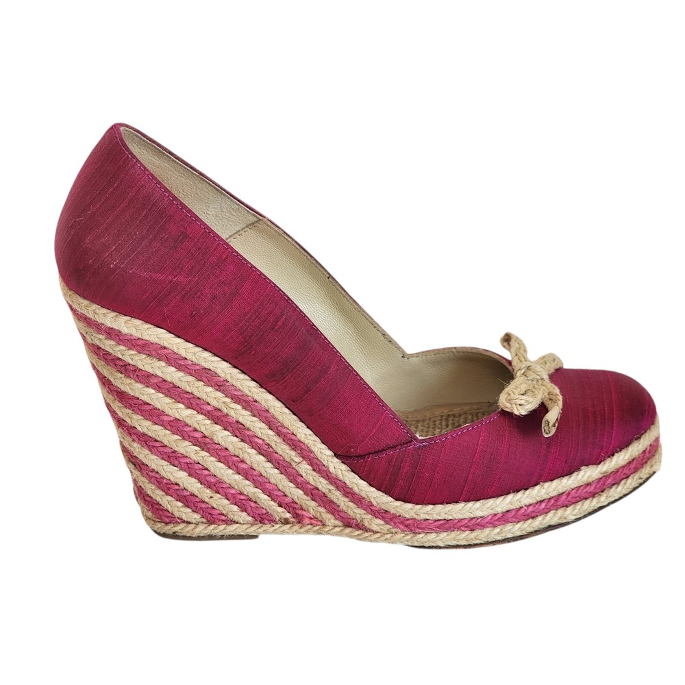 Kate Spade New York Pink Silk Espadrille Wedge Pumps Rope Bow Heels Womens 7 - Picture 5 of 9